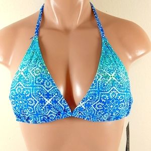 NEW LA BLANCA Bikini Top Swimwear Bandeau 8  Vacation Floral Tropical Bue